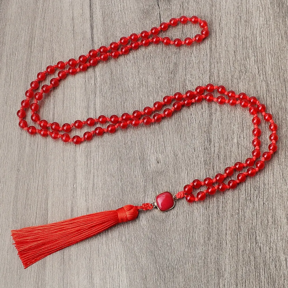 Natural Stone Red Stone Prayer Beaded 108 Mala Necklaces Women Men