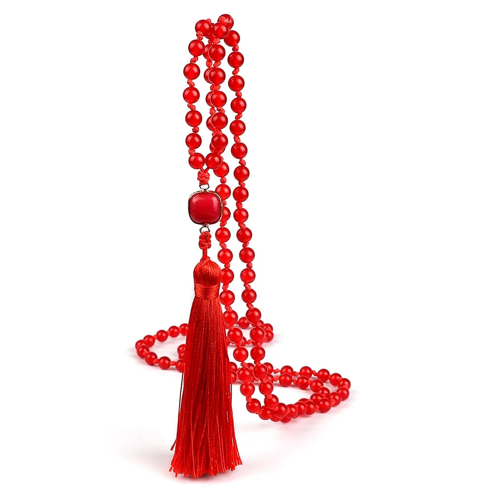 Natural Stone Red Stone Prayer Beaded 108 Mala Necklaces Women Men
