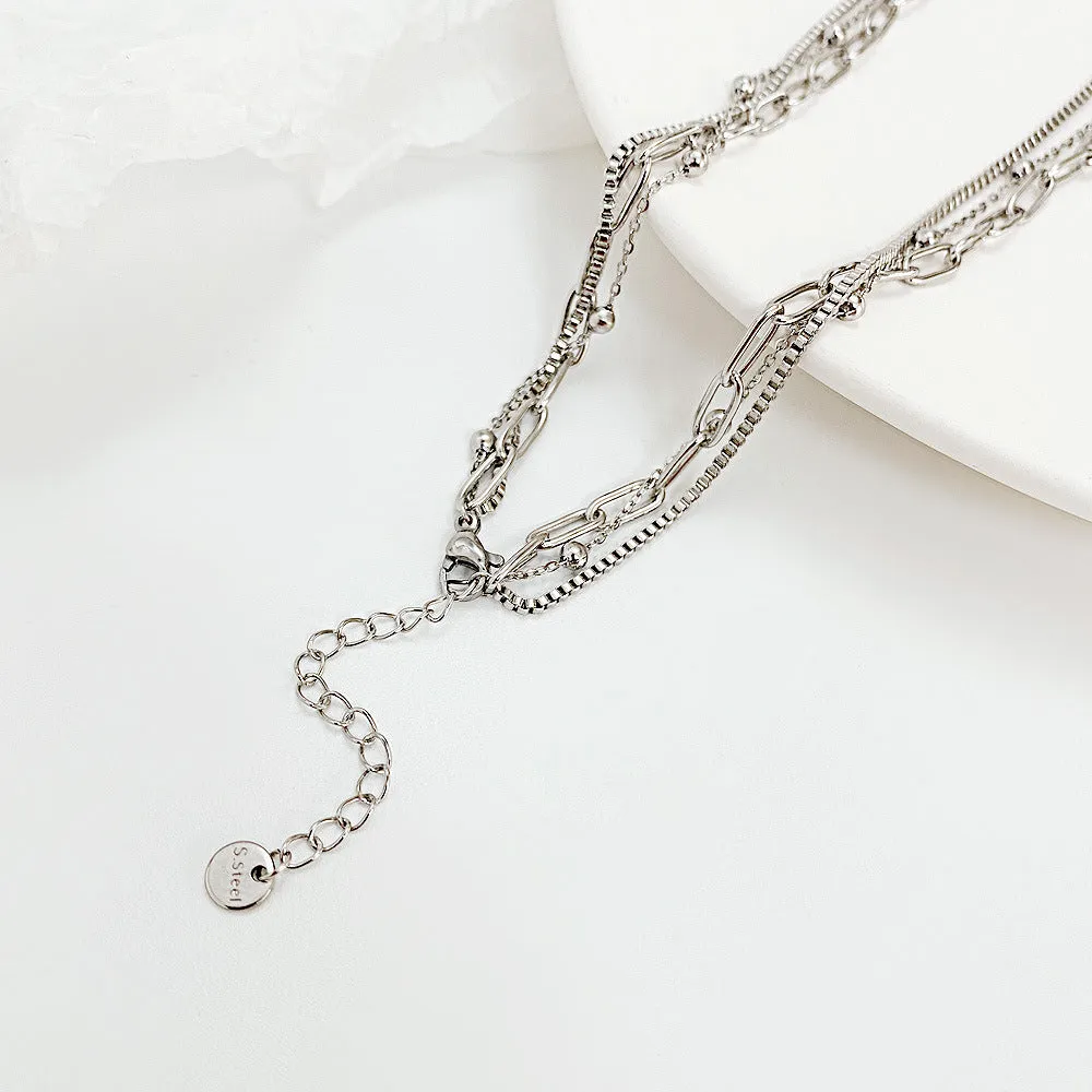 NEHZUS Double Layer Hip Hop Titanium Steel Necklace For Women Stainless Steel Collarbone Chain Necklaces