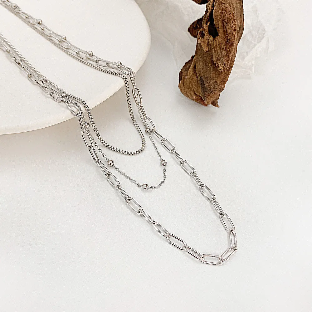 NEHZUS Double Layer Hip Hop Titanium Steel Necklace For Women Stainless Steel Collarbone Chain Necklaces