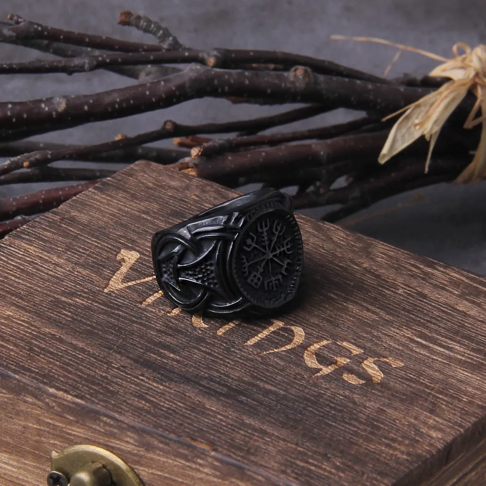 Never Fade Vintage Viking Compass Helm of Awe Ring