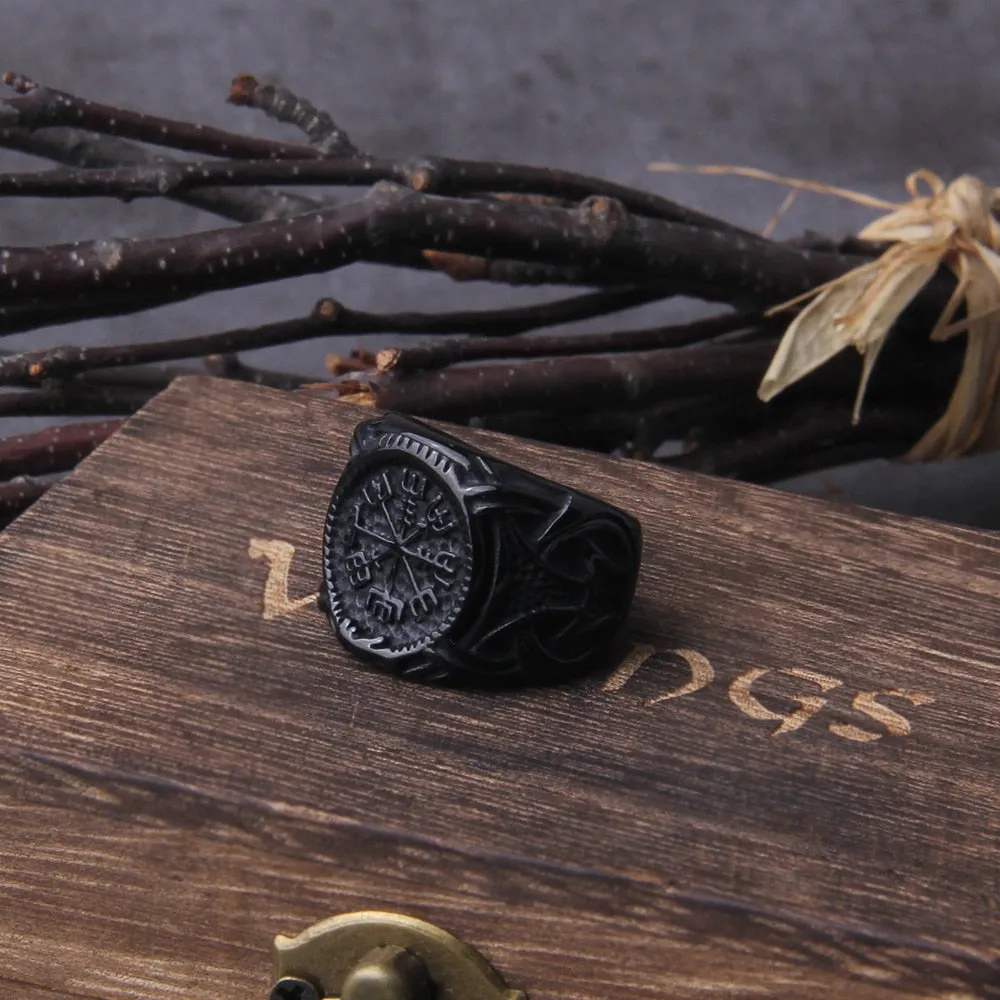 Never Fade Vintage Viking Compass Helm of Awe Ring