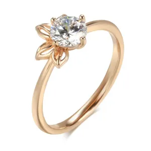 New Fashion Simple Rolled 14K Rose Gold With AAA Zircon Diamond Ring - Romantic Daily Fine Jewellery