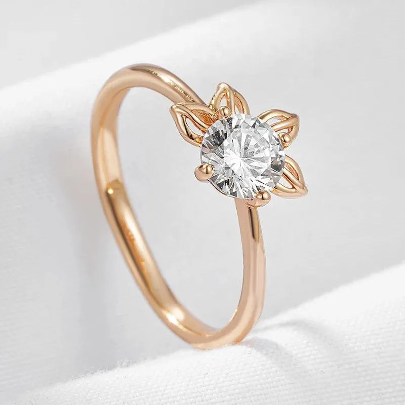 New Fashion Simple Rolled 14K Rose Gold With AAA Zircon Diamond Ring - Romantic Daily Fine Jewellery