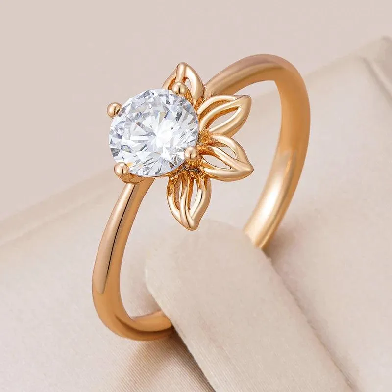New Fashion Simple Rolled 14K Rose Gold With AAA Zircon Diamond Ring - Romantic Daily Fine Jewellery