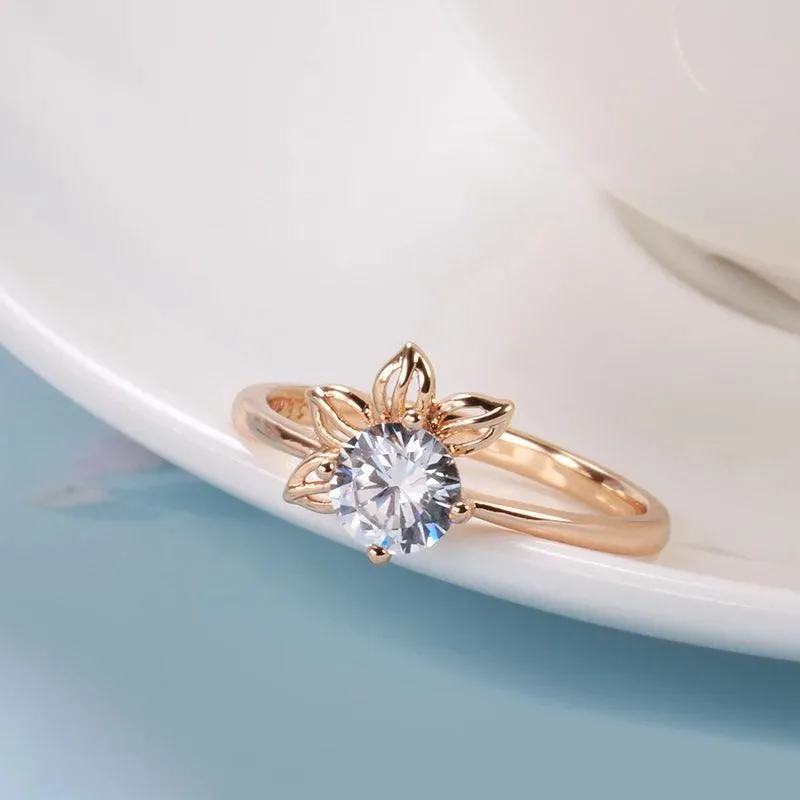 New Fashion Simple Rolled 14K Rose Gold With AAA Zircon Diamond Ring - Romantic Daily Fine Jewellery