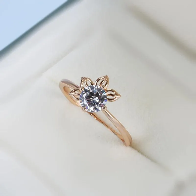 New Fashion Simple Rolled 14K Rose Gold With AAA Zircon Diamond Ring - Romantic Daily Fine Jewellery