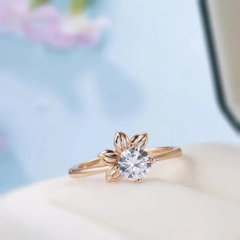 New Fashion Simple Rolled 14K Rose Gold With AAA Zircon Diamond Ring - Romantic Daily Fine Jewellery