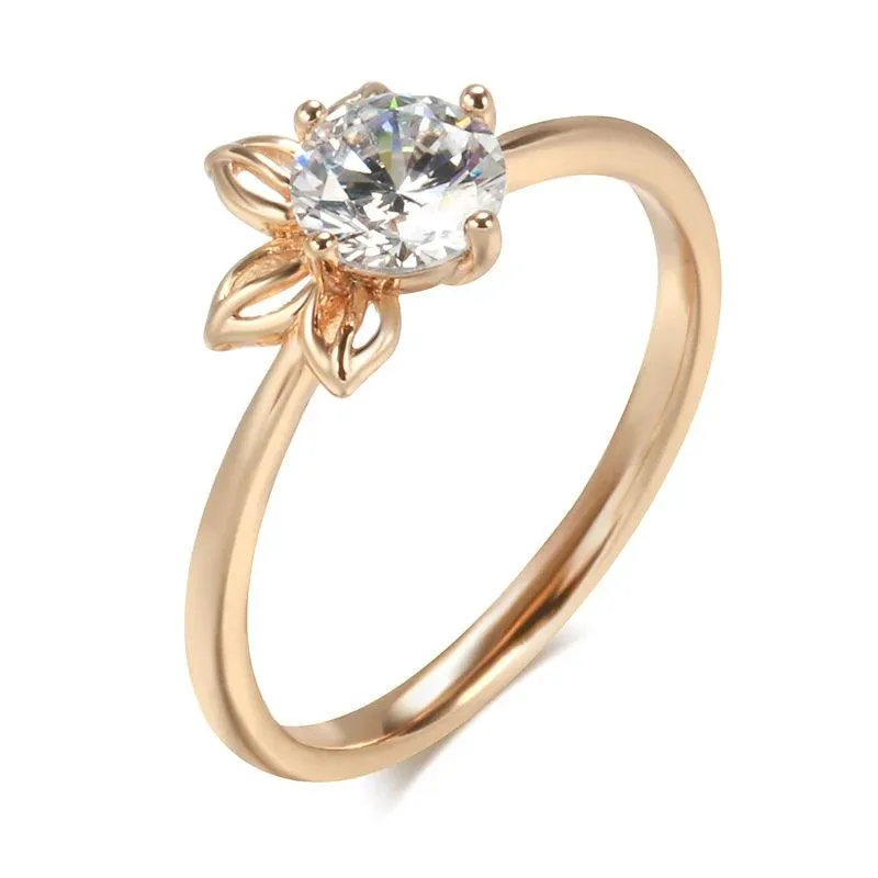 New Fashion Simple Rolled 14K Rose Gold With AAA Zircon Diamond Ring - Romantic Daily Fine Jewellery