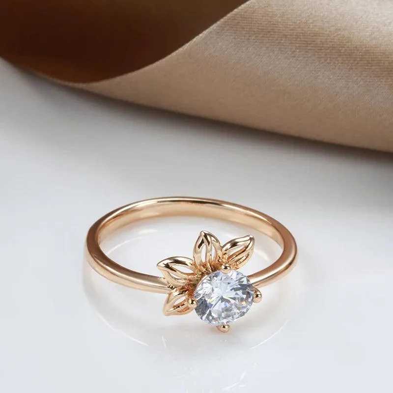 New Fashion Simple Rolled 14K Rose Gold With AAA Zircon Diamond Ring - Romantic Daily Fine Jewellery