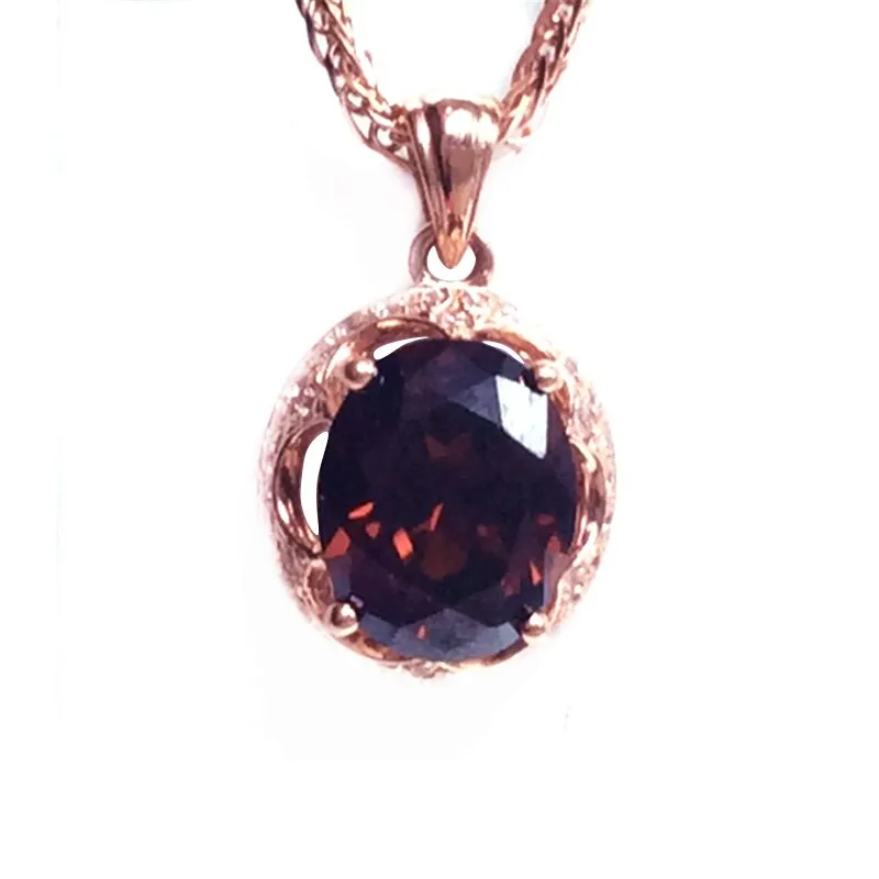 New in 585 purple gold plated 14k rose gold inlaid oval ruby pendant necklace
