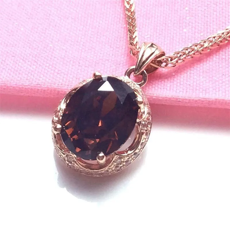 New in 585 purple gold plated 14k rose gold inlaid oval ruby pendant necklace