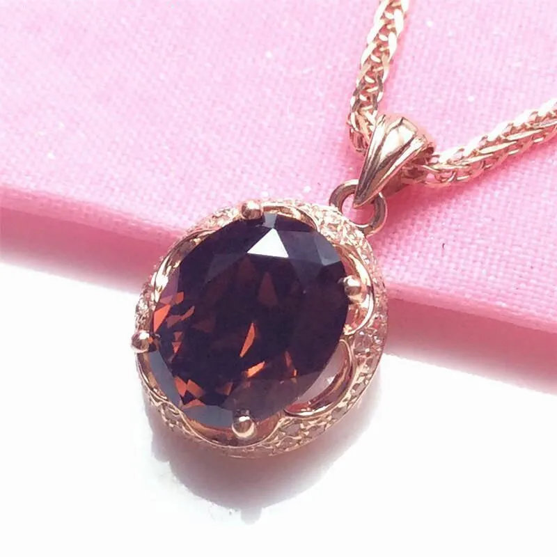 New in 585 purple gold plated 14k rose gold inlaid oval ruby pendant necklace