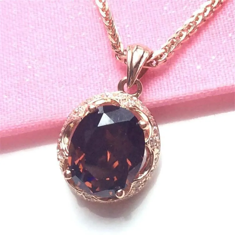 New in 585 purple gold plated 14k rose gold inlaid oval ruby pendant necklace