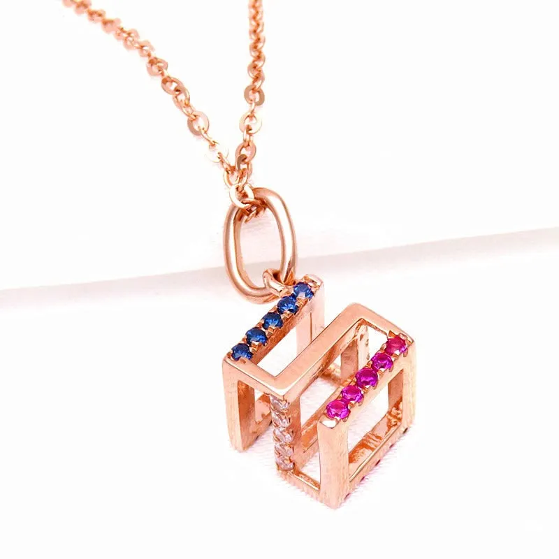 New in 585 Purple Gold Plated 14K Rose Gold Square Necklace
