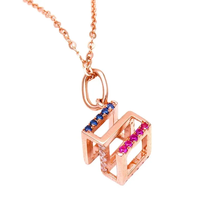 New in 585 Purple Gold Plated 14K Rose Gold Square Necklace