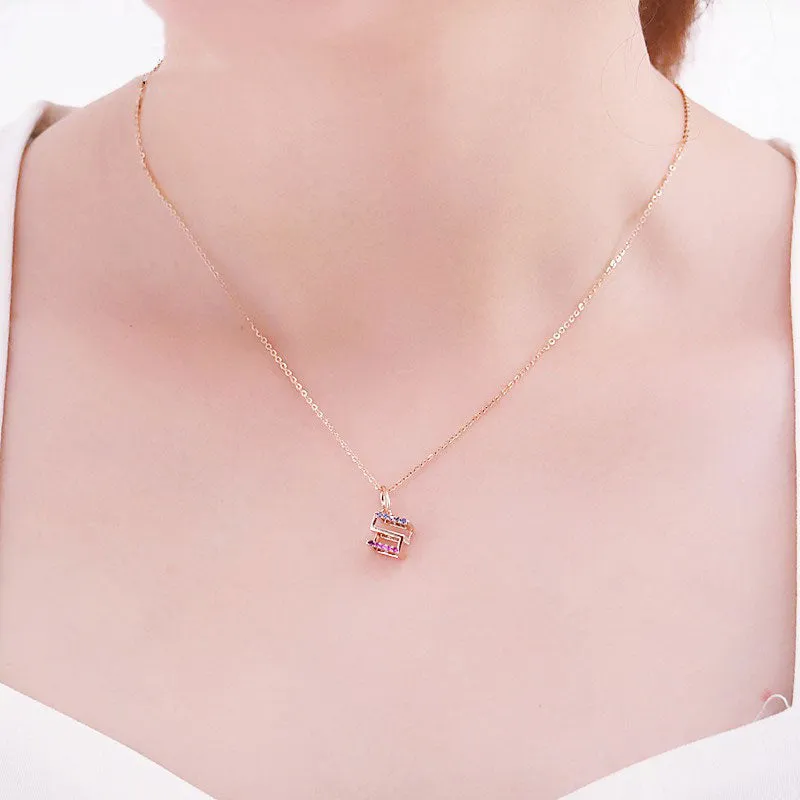 New in 585 Purple Gold Plated 14K Rose Gold Square Necklace