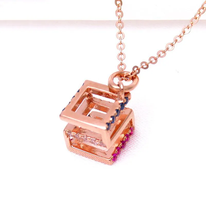 New in 585 Purple Gold Plated 14K Rose Gold Square Necklace