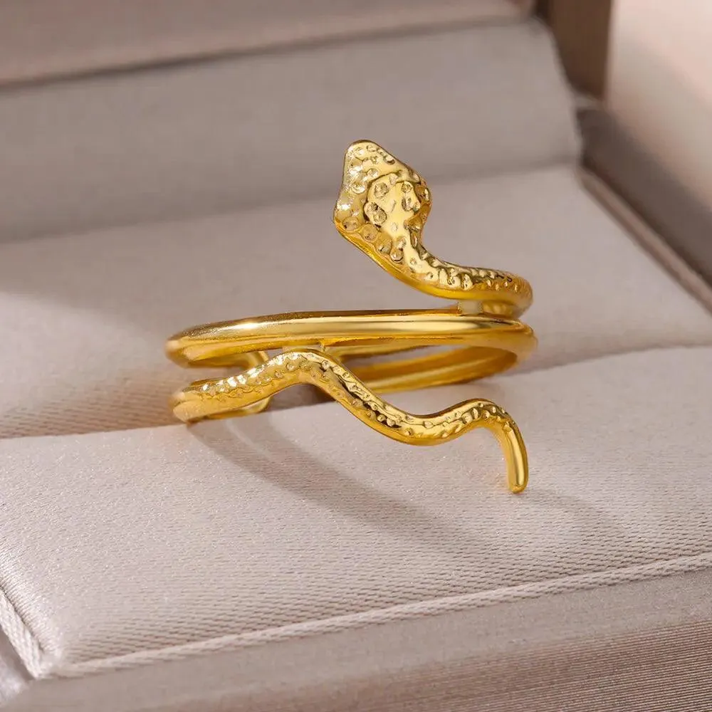 New In Twisted Snake Rings For Women and Girls - 14K Gold Colour Stainless Steel Aesthetic Luxury Vintage Rings