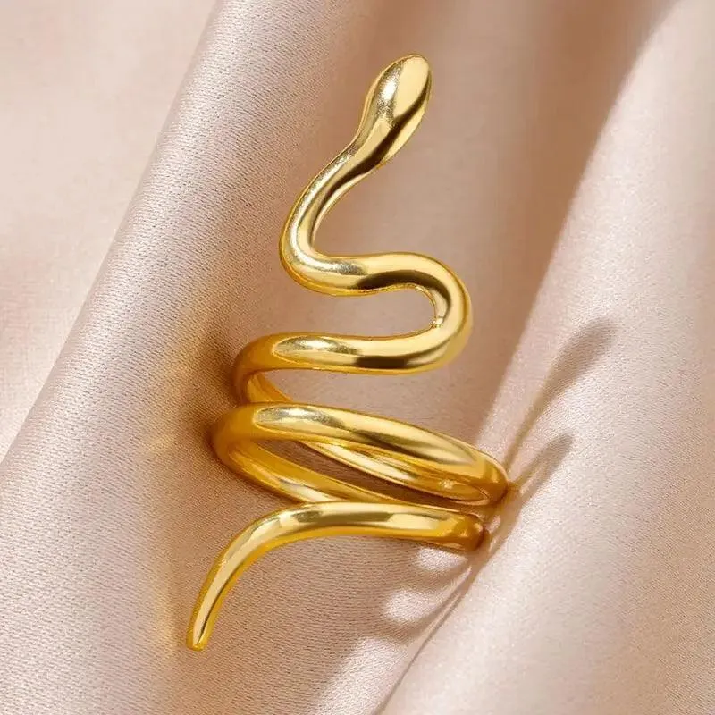 New In Twisted Snake Rings For Women and Girls - 14K Gold Colour Stainless Steel Aesthetic Luxury Vintage Rings