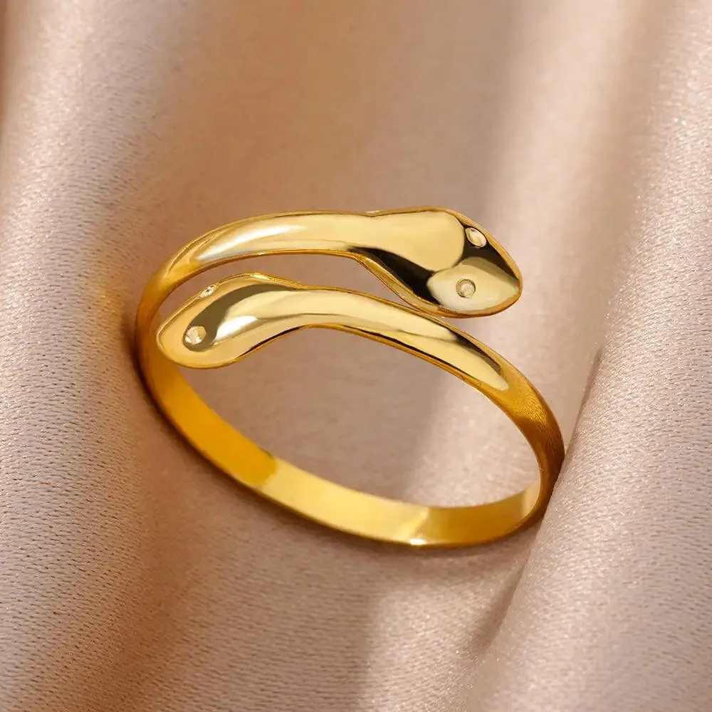 New In Twisted Snake Rings For Women and Girls - 14K Gold Colour Stainless Steel Aesthetic Luxury Vintage Rings
