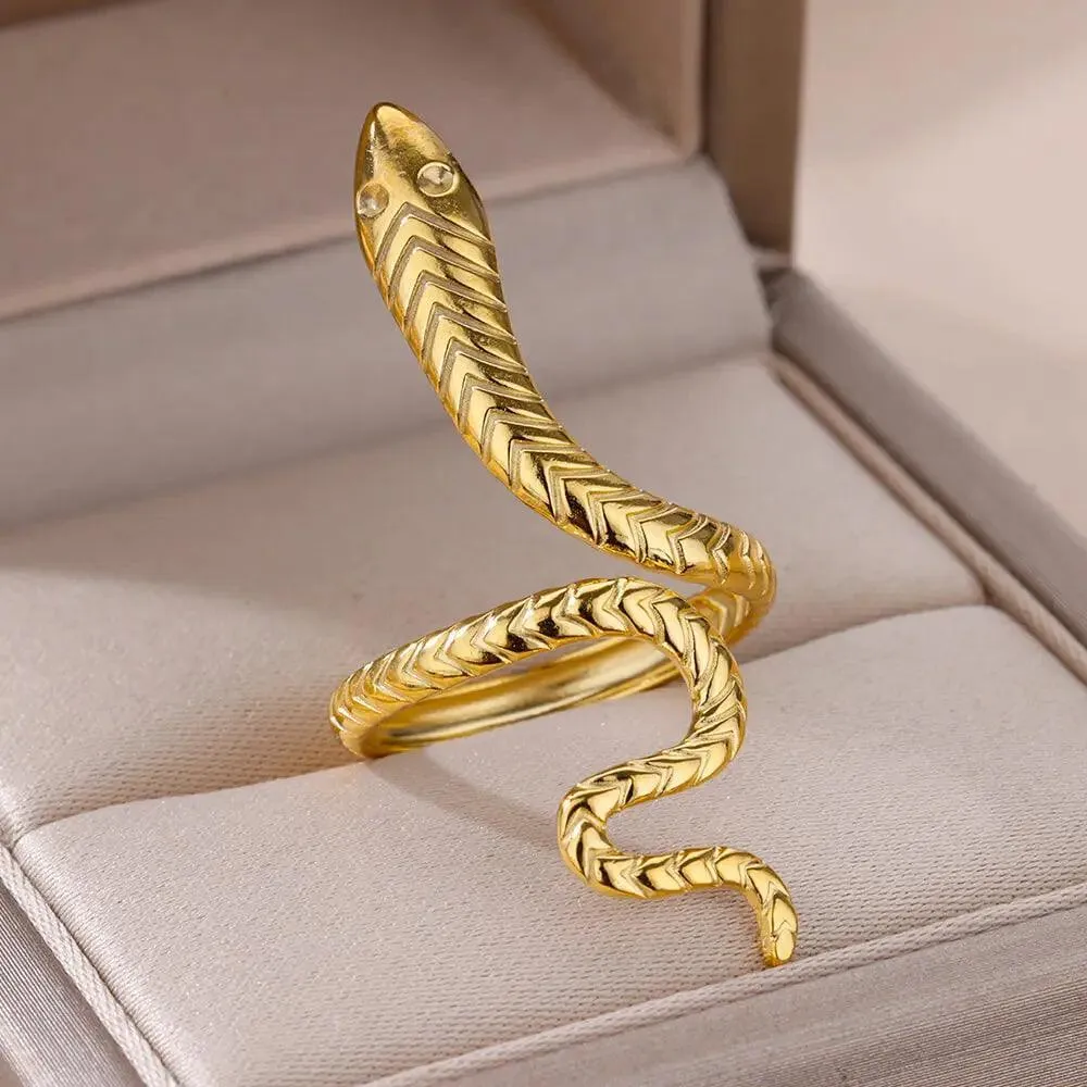 New In Twisted Snake Rings For Women and Girls - 14K Gold Colour Stainless Steel Aesthetic Luxury Vintage Rings