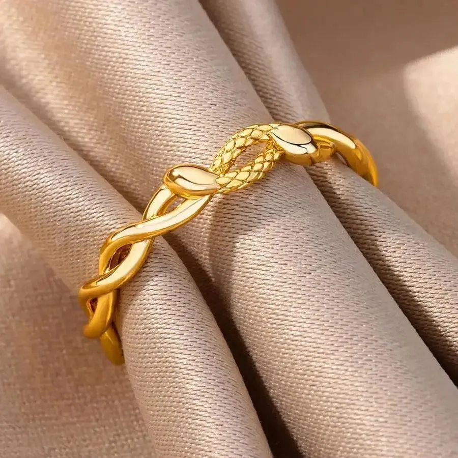 New In Twisted Snake Rings For Women and Girls - 14K Gold Colour Stainless Steel Aesthetic Luxury Vintage Rings