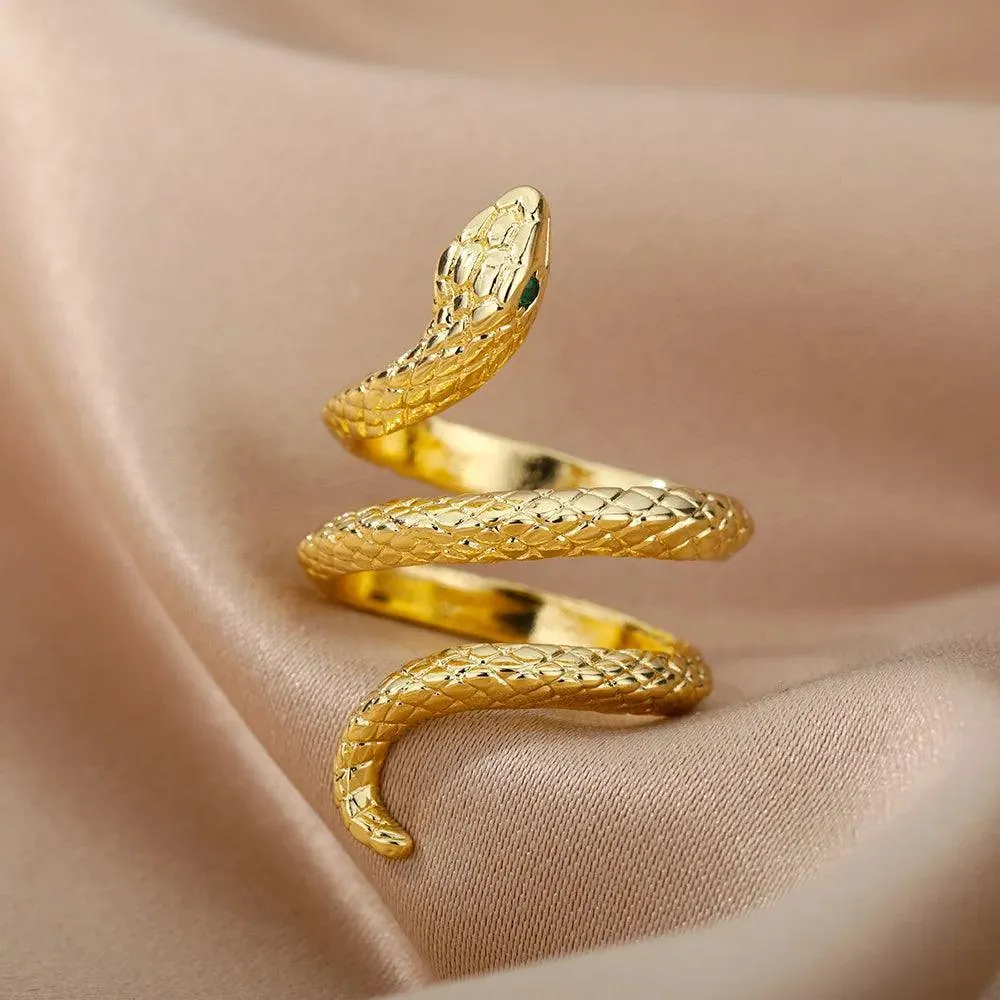 New In Twisted Snake Rings For Women and Girls - 14K Gold Colour Stainless Steel Aesthetic Luxury Vintage Rings