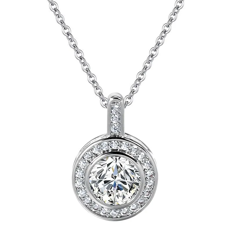 New Luxury Zircon Necklaces Silver Color Round Pendant Necklaces