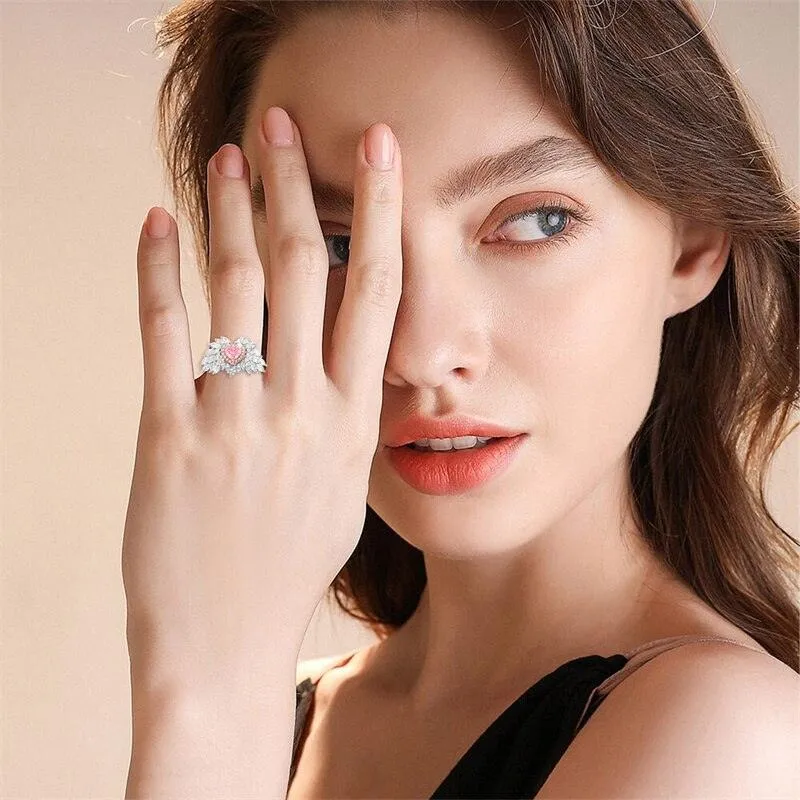 NEW VINTAGE RINGS Love Ring Inlaid with Heart-shaped Pink Diamond Zircon