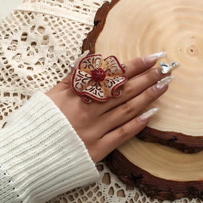 NEW VINTAGE RINGS Princess Queen Big Geometric Hollow Flower Chunky Bohemian Rings