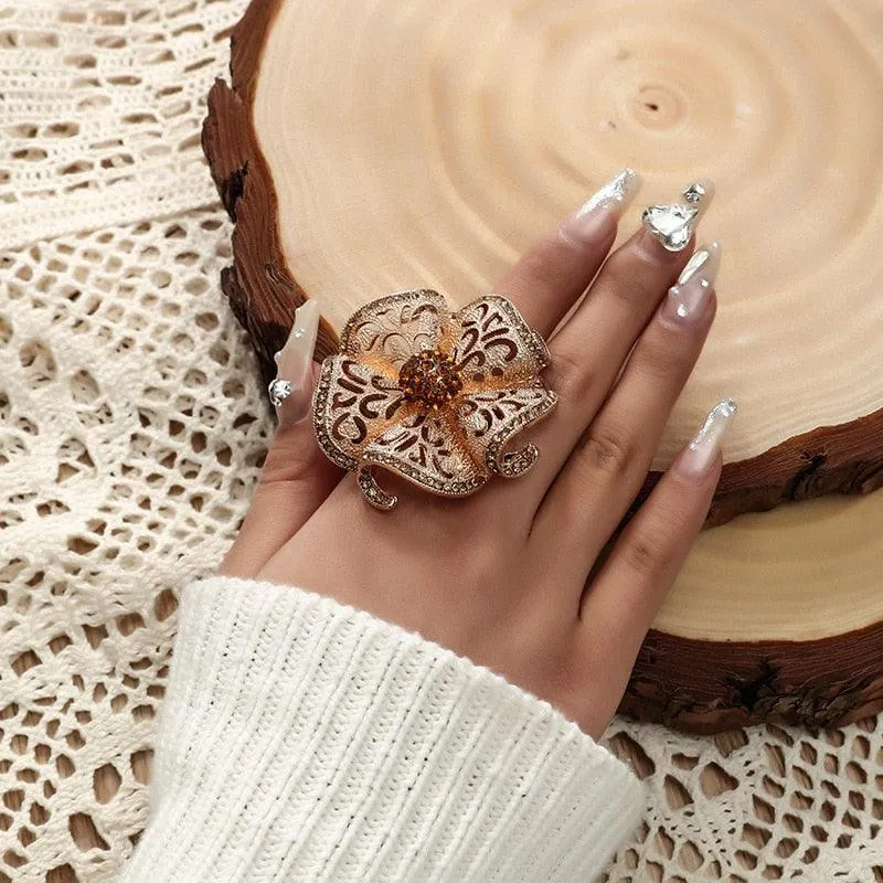 NEW VINTAGE RINGS Princess Queen Big Geometric Hollow Flower Chunky Bohemian Rings