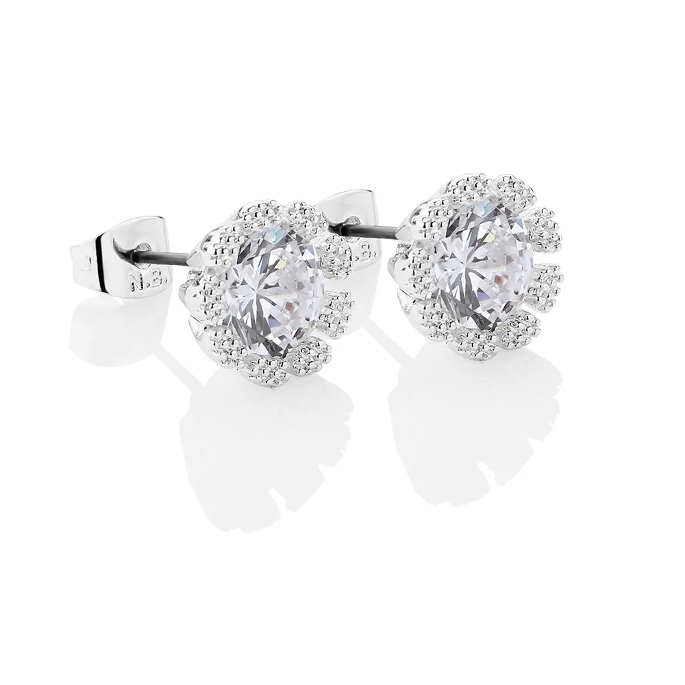 Newbridge Silver Flower Earrings Clear Stones