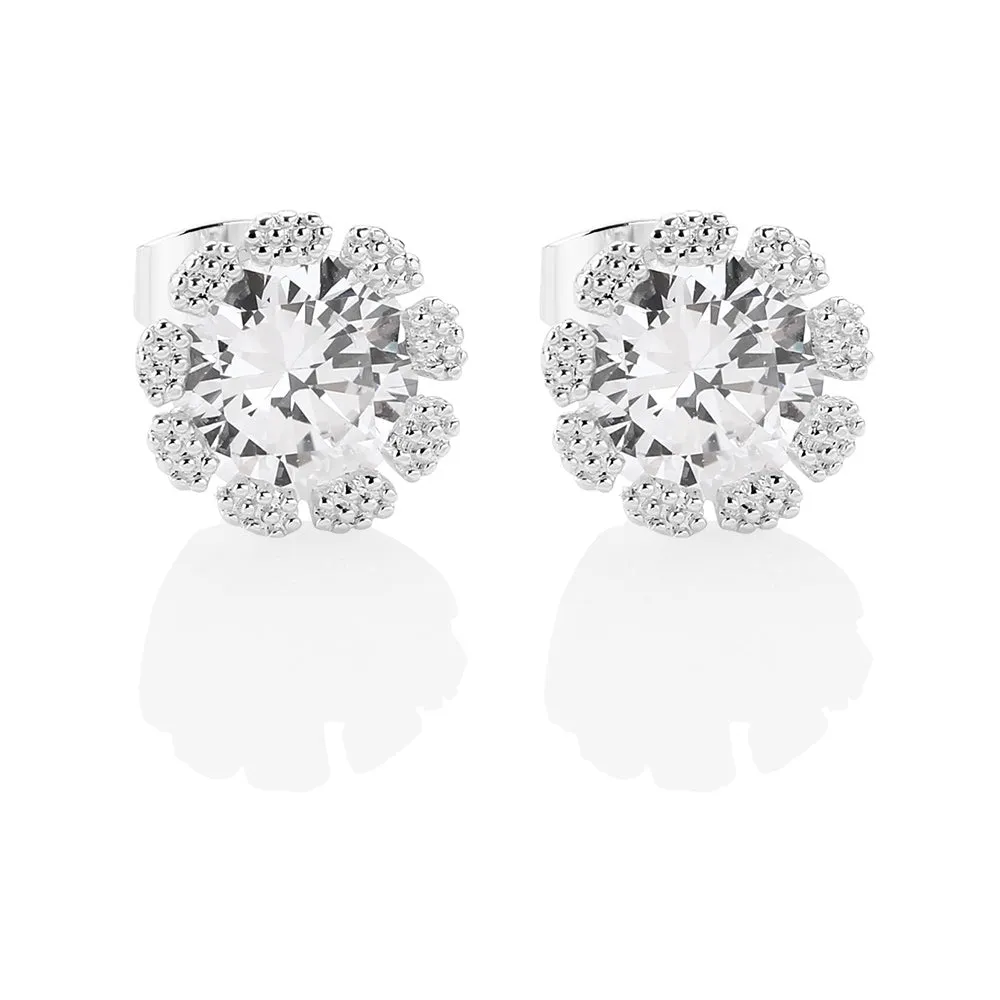 Newbridge Silver Flower Earrings Clear Stones