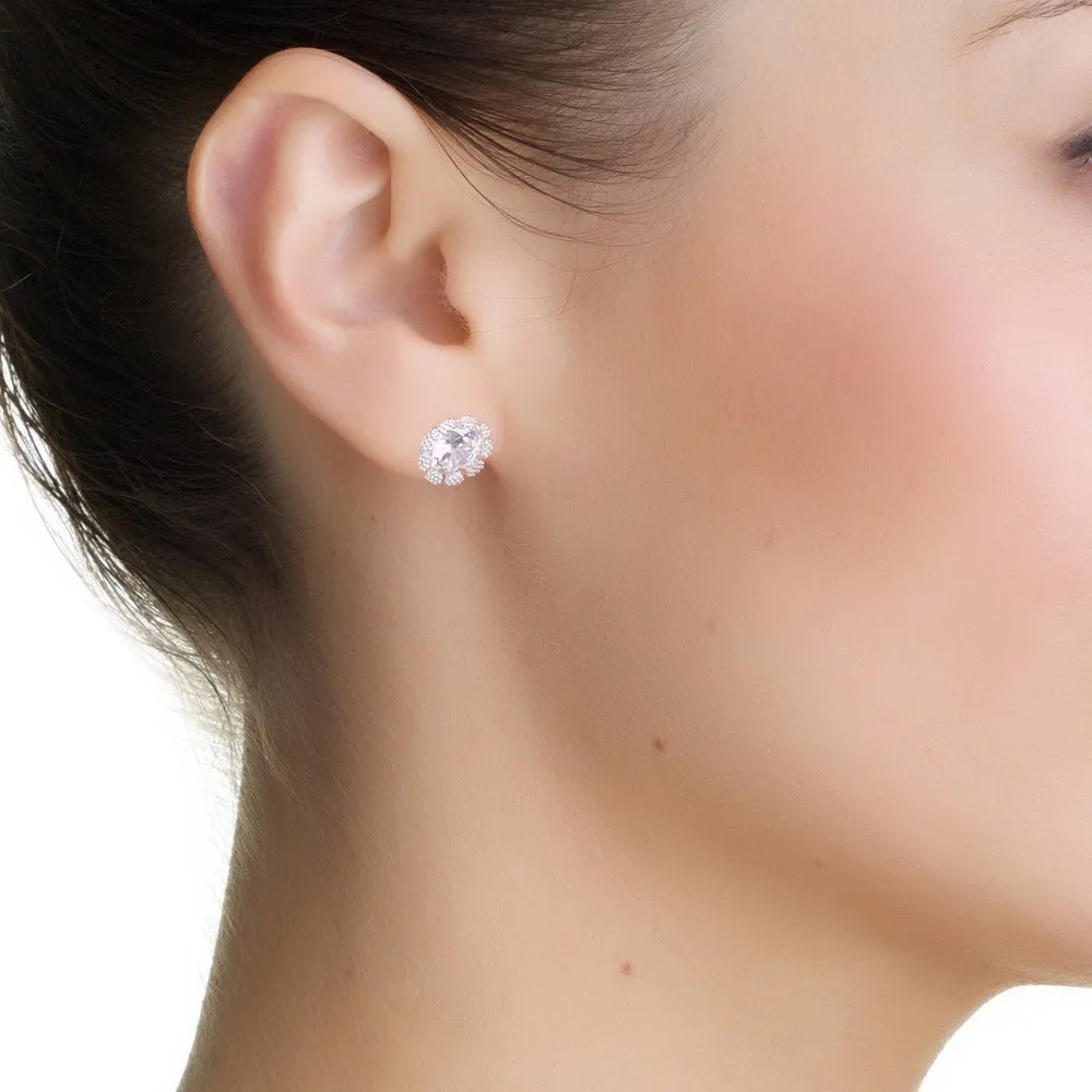 Newbridge Silver Flower Earrings Clear Stones