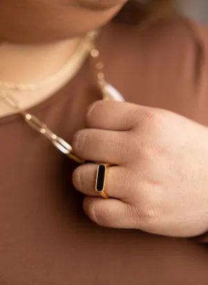 Oleada 18K Plated "Black Gemmy" Extended Sizing Ring