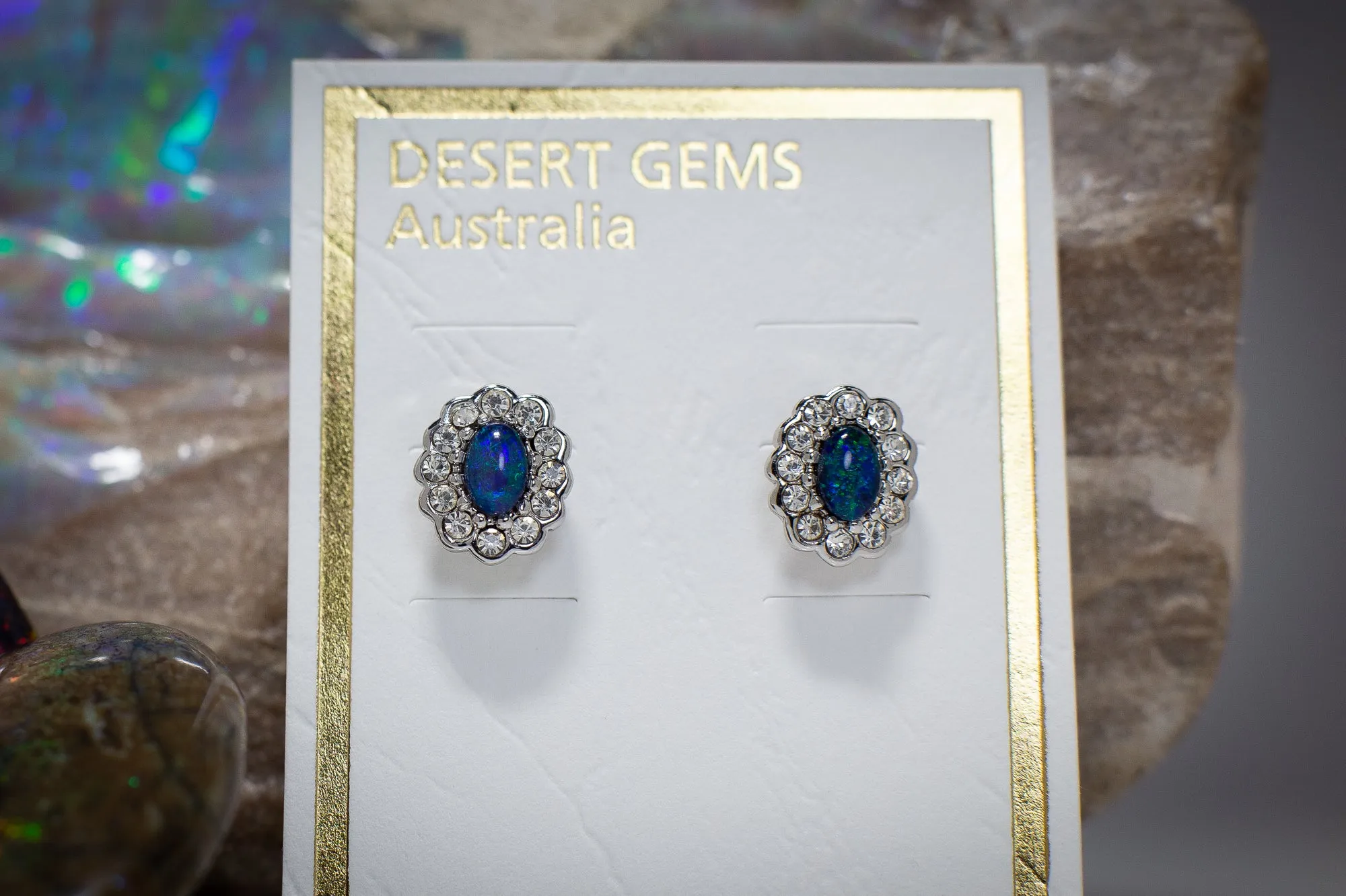 Opal Sparkling Oval Stud Silver Earrings