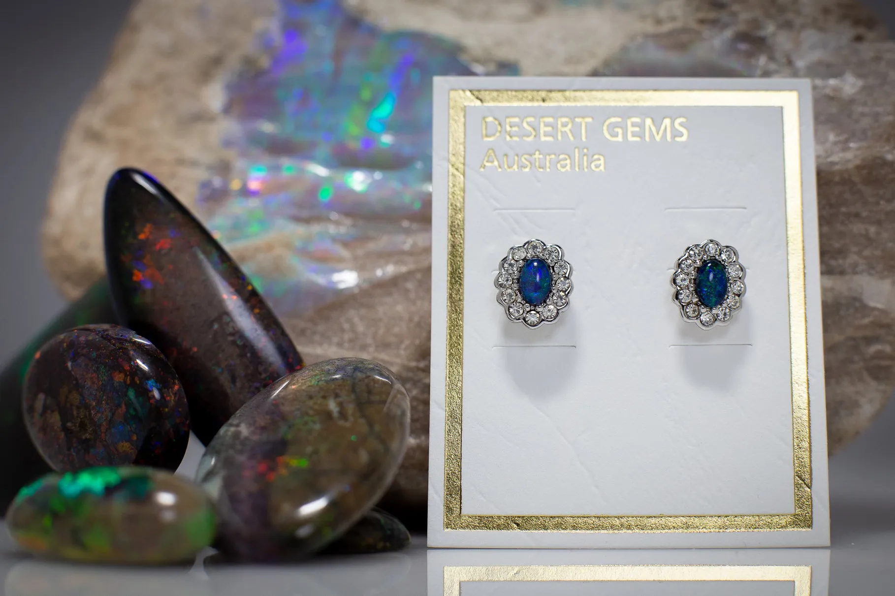 Opal Sparkling Oval Stud Silver Earrings