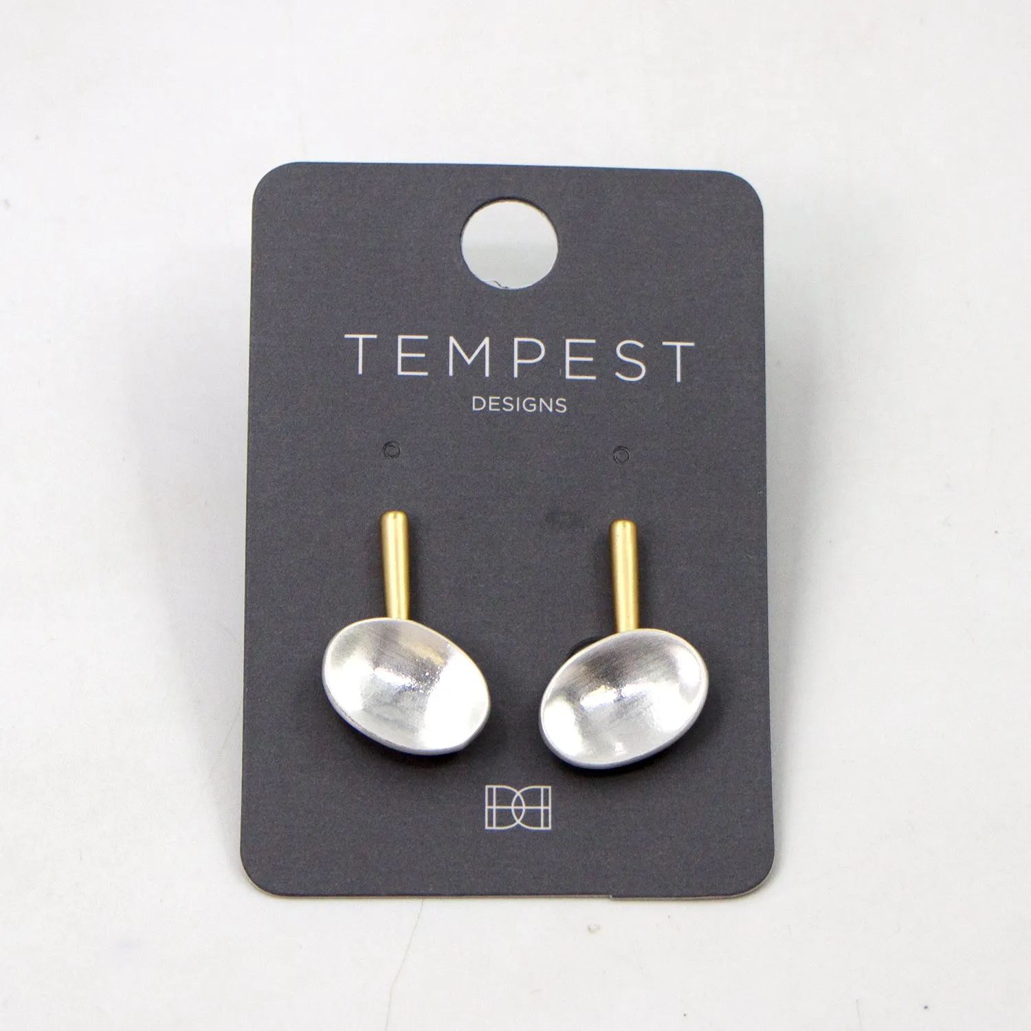 Oval concave earrings with contemporary bar post
