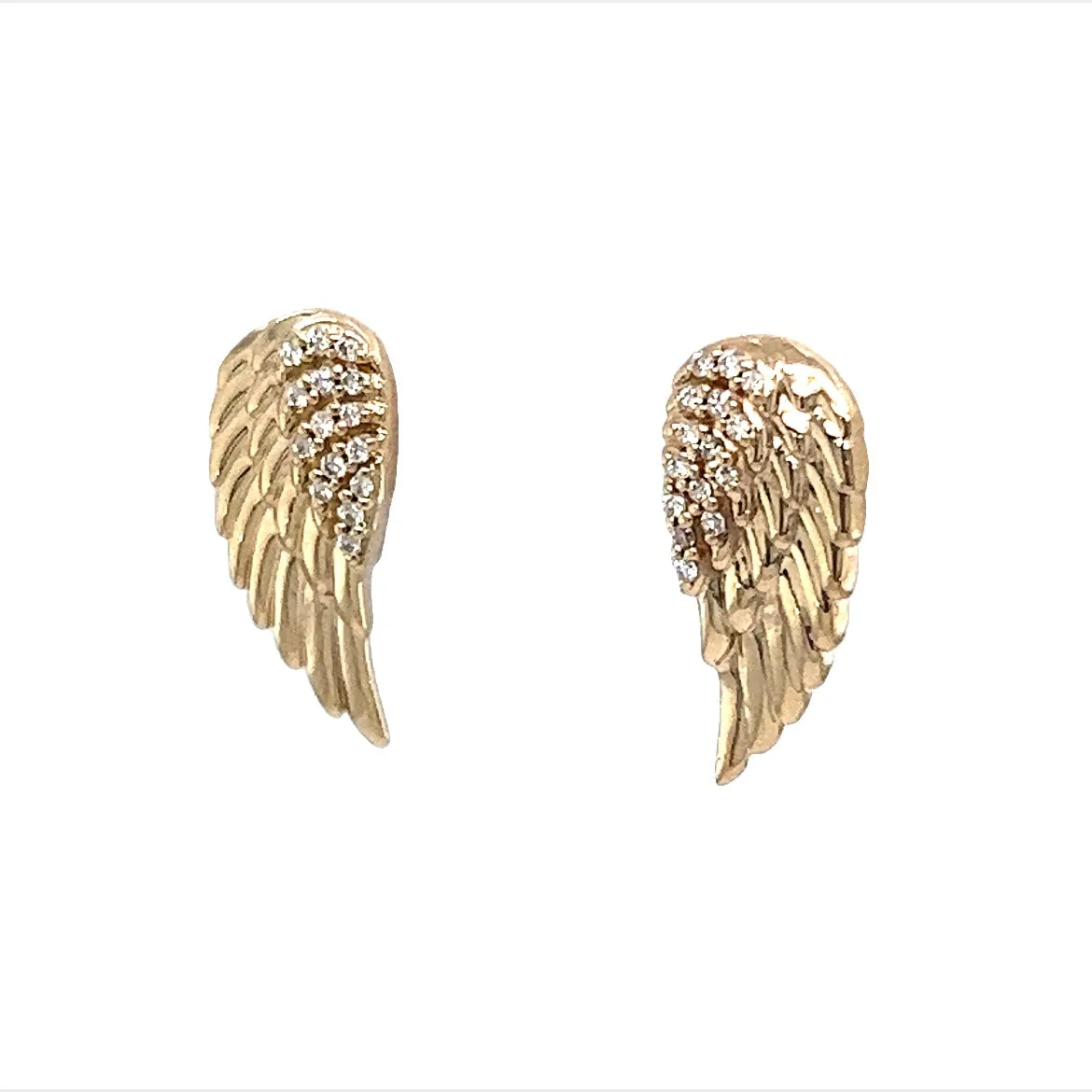 Pave Diamond Angel Wing Stud Earrings in 14k Yellow Gold