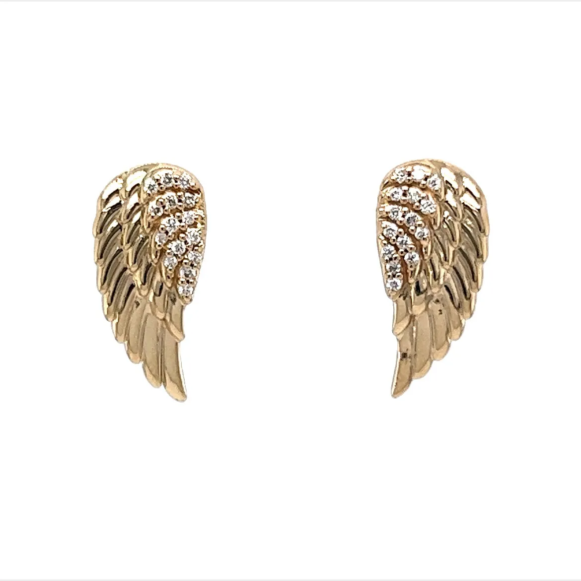 Pave Diamond Angel Wing Stud Earrings in 14k Yellow Gold