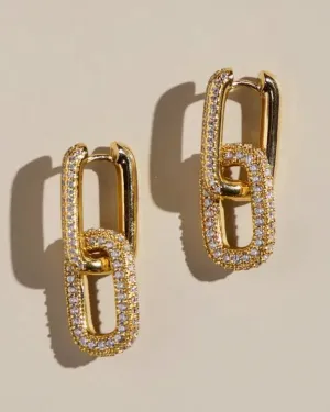 Pave Double Link Hoops - Gold