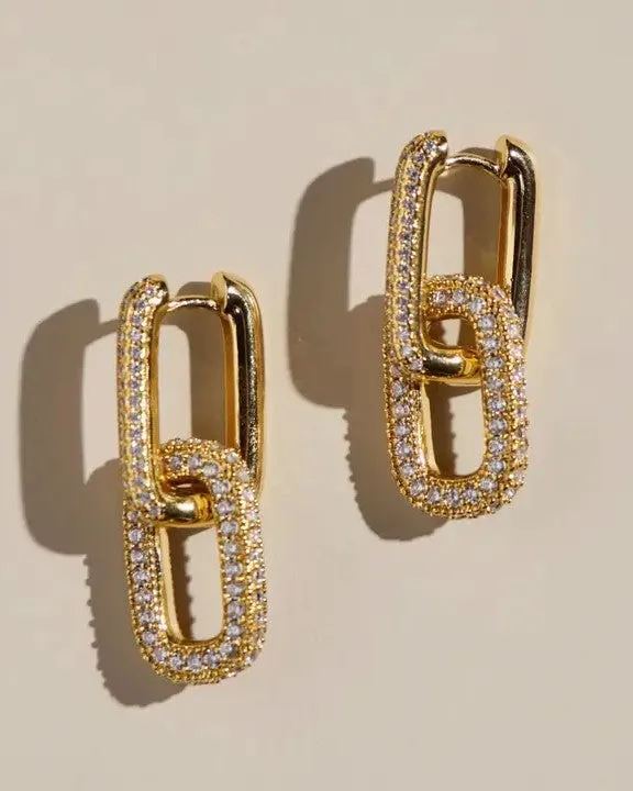 Pave Double Link Hoops - Gold