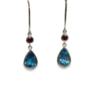 Pear Cut London Blue Topaz and Ruby Earrings
