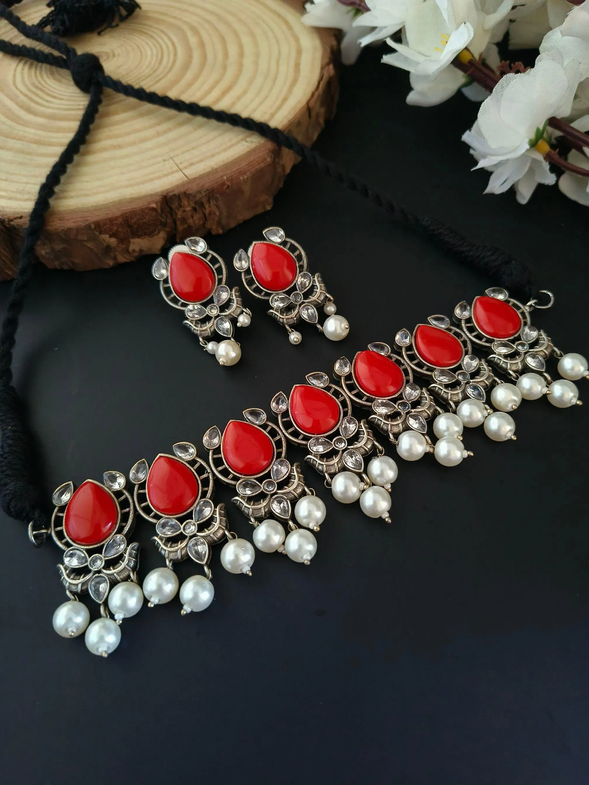 Pearl Oxidized Choker Set | Sarichka