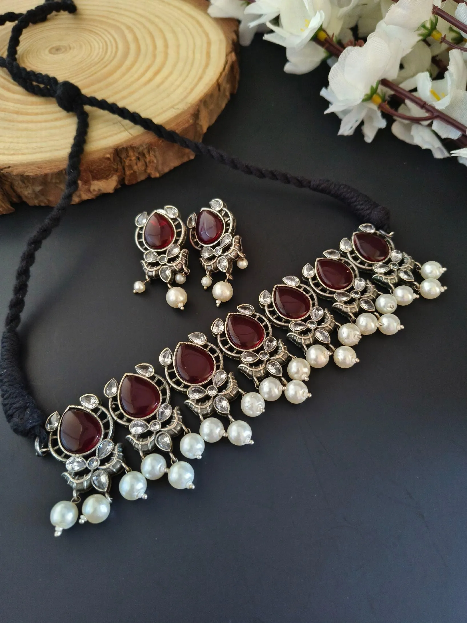 Pearl Oxidized Choker Set | Sarichka
