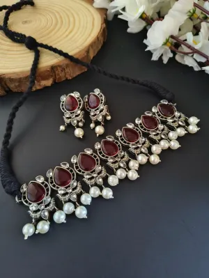 Pearl Oxidized Choker Set | Sarichka