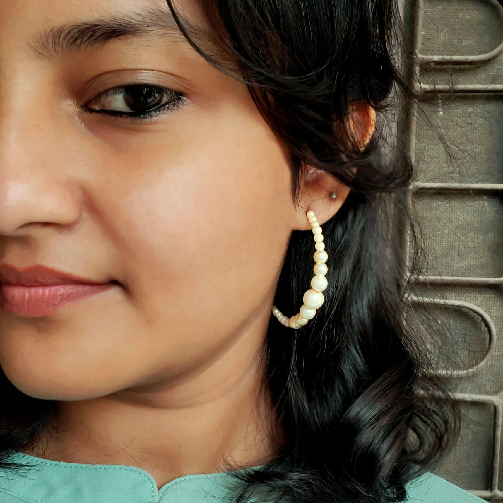 Peppy Pearl Half Hoop Earrings