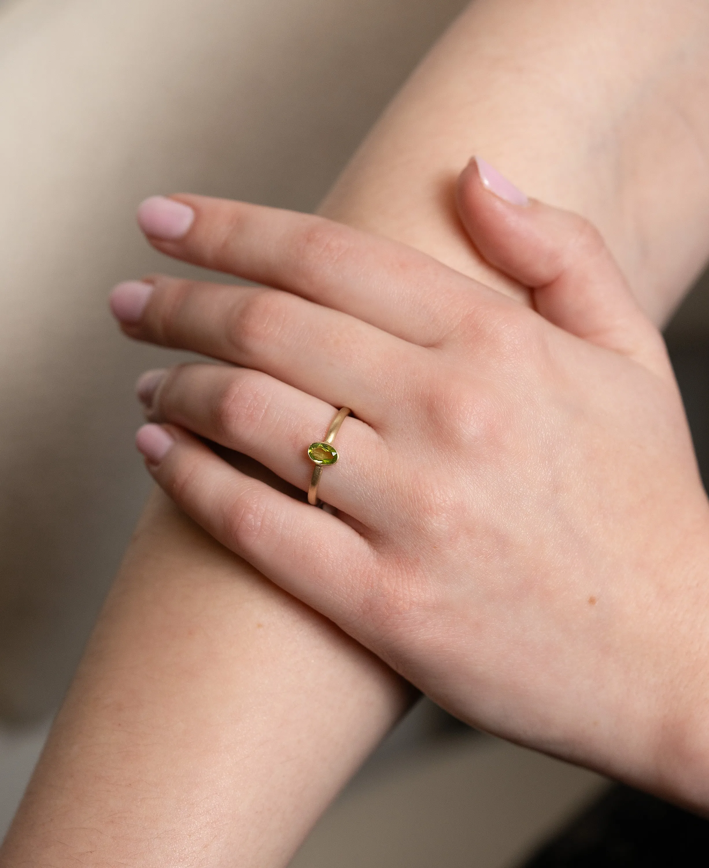 Peridot Bezel-Set Gold Ring