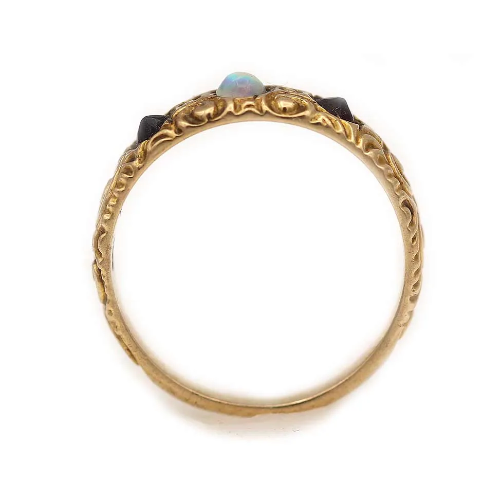 Petite Victorian Opal & Garnet Engagement Ring with Filigree